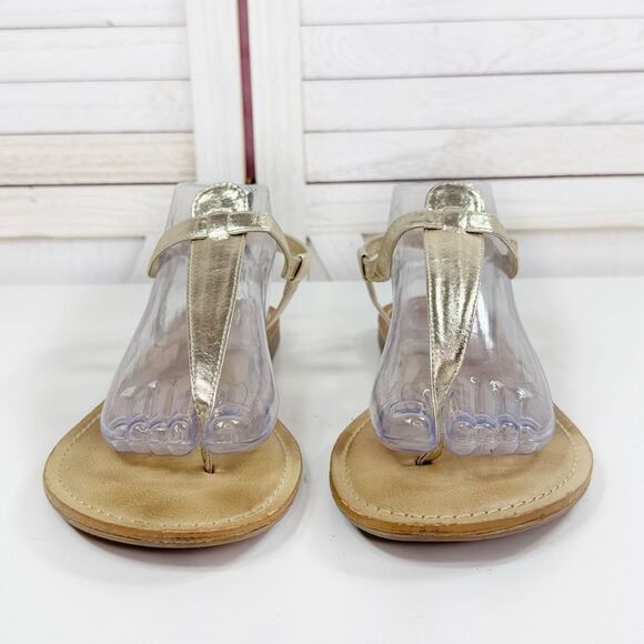 Michael Shannon Metallic Gold T Strap Thong Sandals Womens 11 - Picture 2 of 12